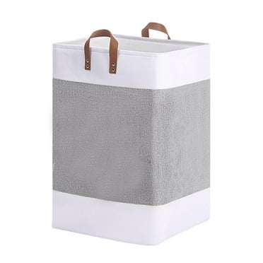 Qaailabf Large Foldable Laundry Basket 13x13x21 inches Multi-Purpose Storage Organizer Lightweight Cotton Linen Decorative Basket for Bedroom and Home Use