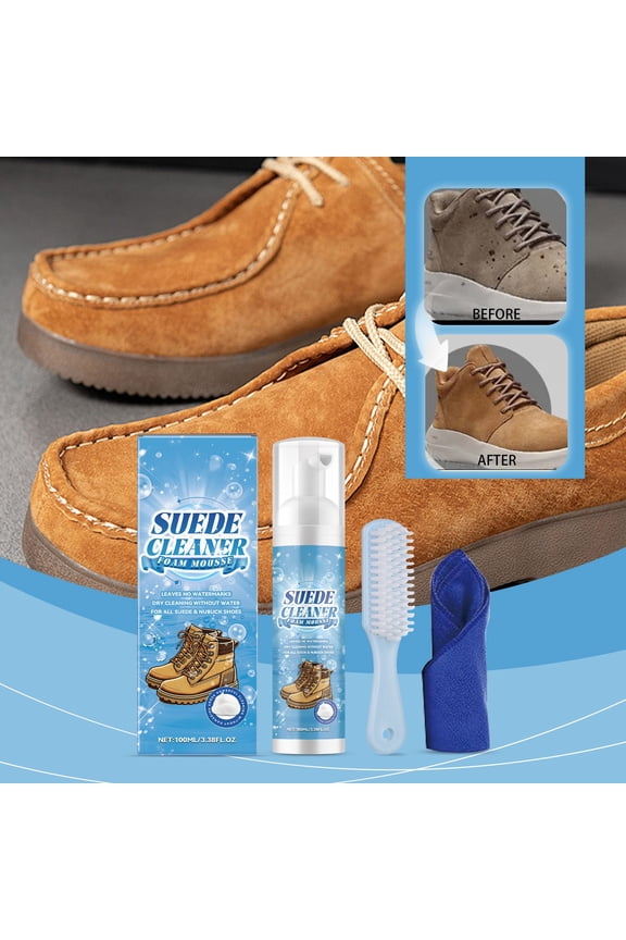 Qaailabf Leather Shoe Cleaner Kit 100ml - Professional Stain Remover for Suede Knitted Boots Canvas Leather Care Cleaning Solution Gentle Foam No-Water Wash Portable Travel Friendly Multi Surface