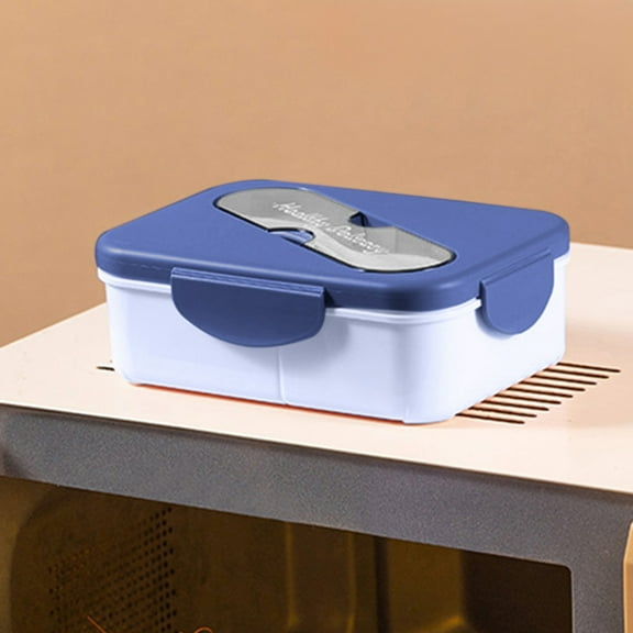 Qaailabf Microwave Safe Bento Lunch Box | 2-Compartment Food Storage Container | Leak-Proof Plastic Design | Polyethylene, 18x12.5x6cm | Blue Gray Pink | Office Work Travel Meal Prep