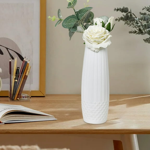 Qaailabf Modern Minimalist Plastic Glazed Vase for Home Decor - Green Pink White Flower Pot 8.2in Decorative Flower Vessel for Living Room TV Cabinet