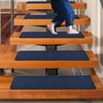 thumbnail image 1 of Qaailabf Non Slip Stair Tread Mat | Self Adhesive Washable Staircase Carpet No Shed | Striped Absorbent Soft Acrylic Rug | Cuttable | 30x8 in | Beige Gray Navy Coffee Dark Gray | Home Safety Floor, 1 of 9