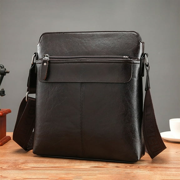 Qaailabf Premium Textured PU Leather Crossbody Shoulder Bag for Men Coffee Brown Travel Work Daily Lightweight Spacious Adjustable Strap 11x9.8x2.4 inch Handbag