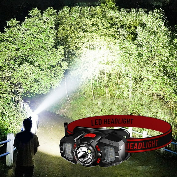 Qaailabf Rechargeable LED Headlamp with Motion Sensor 1200mAh Battery 6 Light Modes XPE Bulb Ultra-Bright 360° Illumination Waterproof for Outdoor Running Fishing Mining Camping USB-C Charging 8-Hour