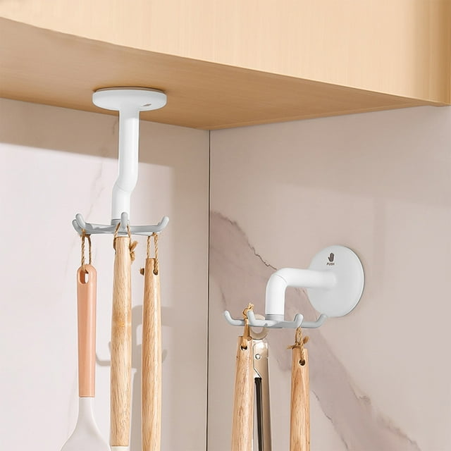 Qaailabf Rotating Multi-Claw Suction Cup Wall Hooks, 5.43" Kitchen Utensil Organizer Rack with No-Drill Installation, Adjustable Angle Holder for Spatulas, Spoons & Kitchen Tools, High Load Capacity