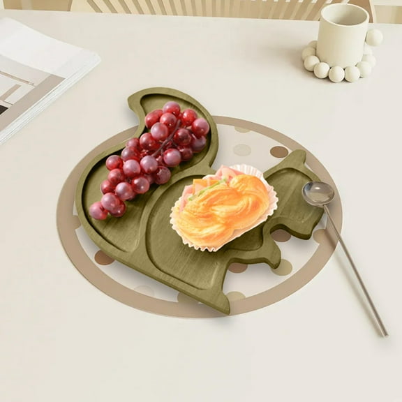 Qaailabf Rubber Wood Serving Tray - Handcrafted Wooden Food Platter for Breakfast, Snacks, Fruits - Multipurpose Kitchen Organizer - Natural Brown Finish - Stain Resistant Surface - Easy Clean