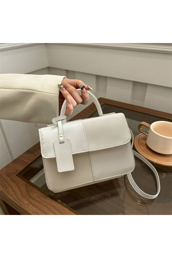 Small Handbag for Women | Square Leather Crossbody & Shoulder Bag - Adjustable Strap - Lightweight Fashion Purse with Multifunctional Storage | 20x14x7cm | Black White Brown Blue