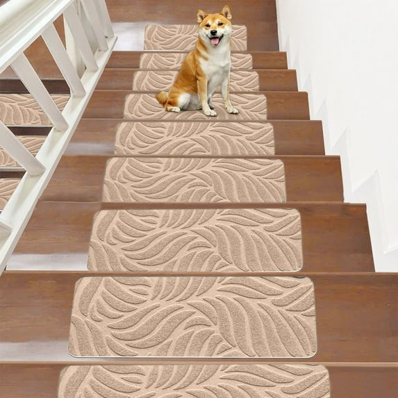 Qaailabf Stair Treads Non Slip Carpet Rug | Self Adhesive Anti Skid Indoor Step Mats | Washable Polyester | Reusable Grip | Multi-Layer Quiet Soft | 21.6x7.4in | Gray, Black, Beige, Brown | For Home