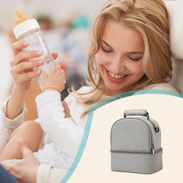 Qaailabf Portable Breastmilk Storage Backpack | Insulated Thermal Bag | Oxford Cloth | Multi-Function Design | 26x24x17cm | Black, Gray, Green, Pink | Breastfeeding, Travel, Lunch