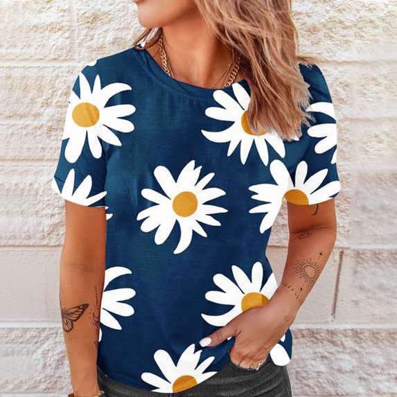 Qaailabf T shirts for women Short sleeve shirts for women Women's Casual Sexy Fashion Summer Round-Neck T-Shirt Printed Short Sleeve Tops Blouse Summer Tops For Women 2024