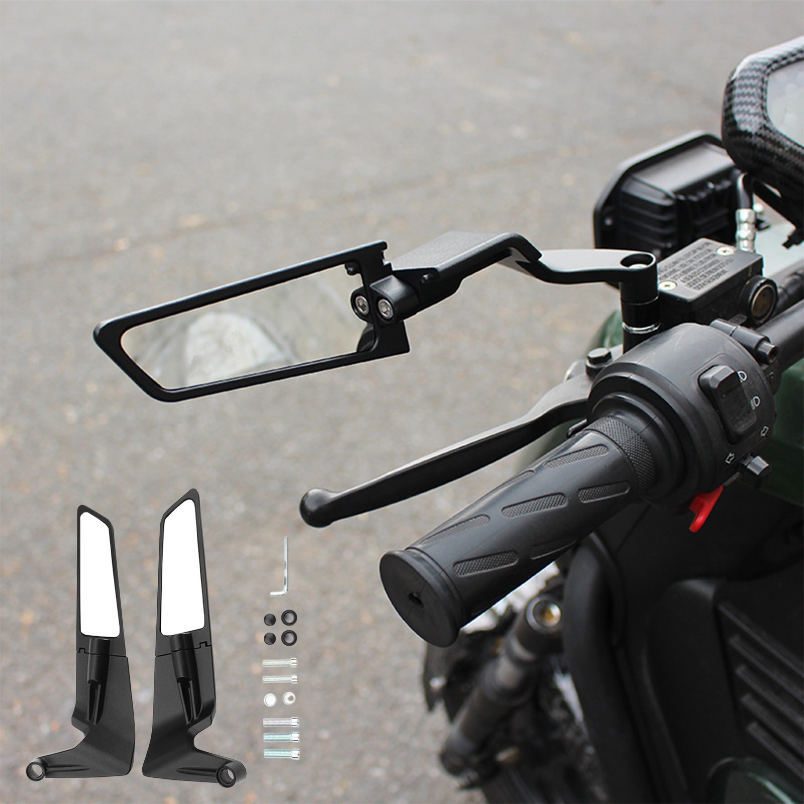 Qaailabf Universal Motorcycle Fixed Wing Rearview Mirror - Aluminum Alloy Black Reflector Modification Accessory, Easy Install High Definition Reflective Surface, Compatible with Multiple Motorcycle