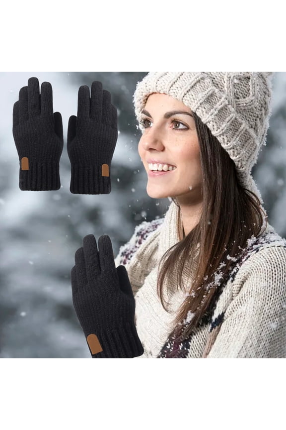 Winter Thermal Touch Screen Gloves for Men, Acrylic Wool Fleece Lined Knit Gloves, Outdoor Cold Weather Protection Warm Gloves for Skiing Snowboarding Commuting, 2 Pairs, 23x11cm, Multiple