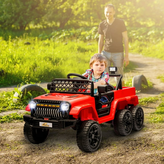 Qaba 12V 4x4 Kids Electric Car, 2WD/4WD Switchable Kids Ride on Car with Parent Remote Control, Spring Suspension System, Back Trailer, Red
