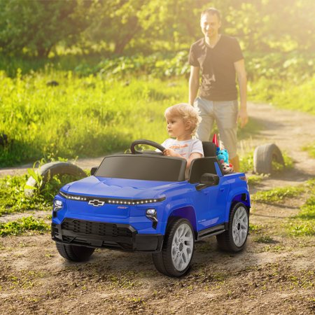 Qaba 12V Chevrolet Silverado EV RST Licensed Kids Electric Car with Parent Remote Control, Spring Suspension, Soft Start, Auxiliary Wheels, Blue