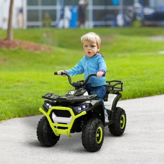 Qaba 12V Kids ATV, Battery Powered 4 Wheeler Quad w/ Spring Suspension Wheels, Rear Storage Basket, Lights, Music, Green