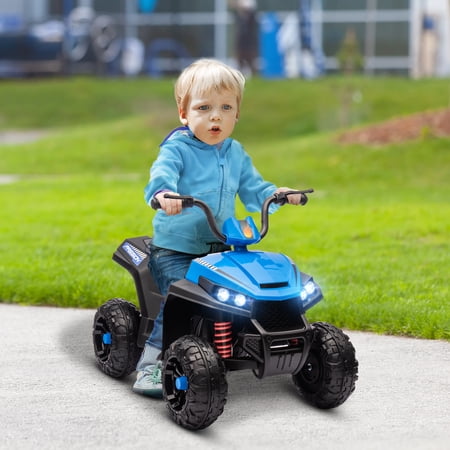 Qaba 12V Kids ATV, Battery Powered Four Wheeler with Spring Suspension, Forward & Reverse, LED Lights, Music, MP3, Blue