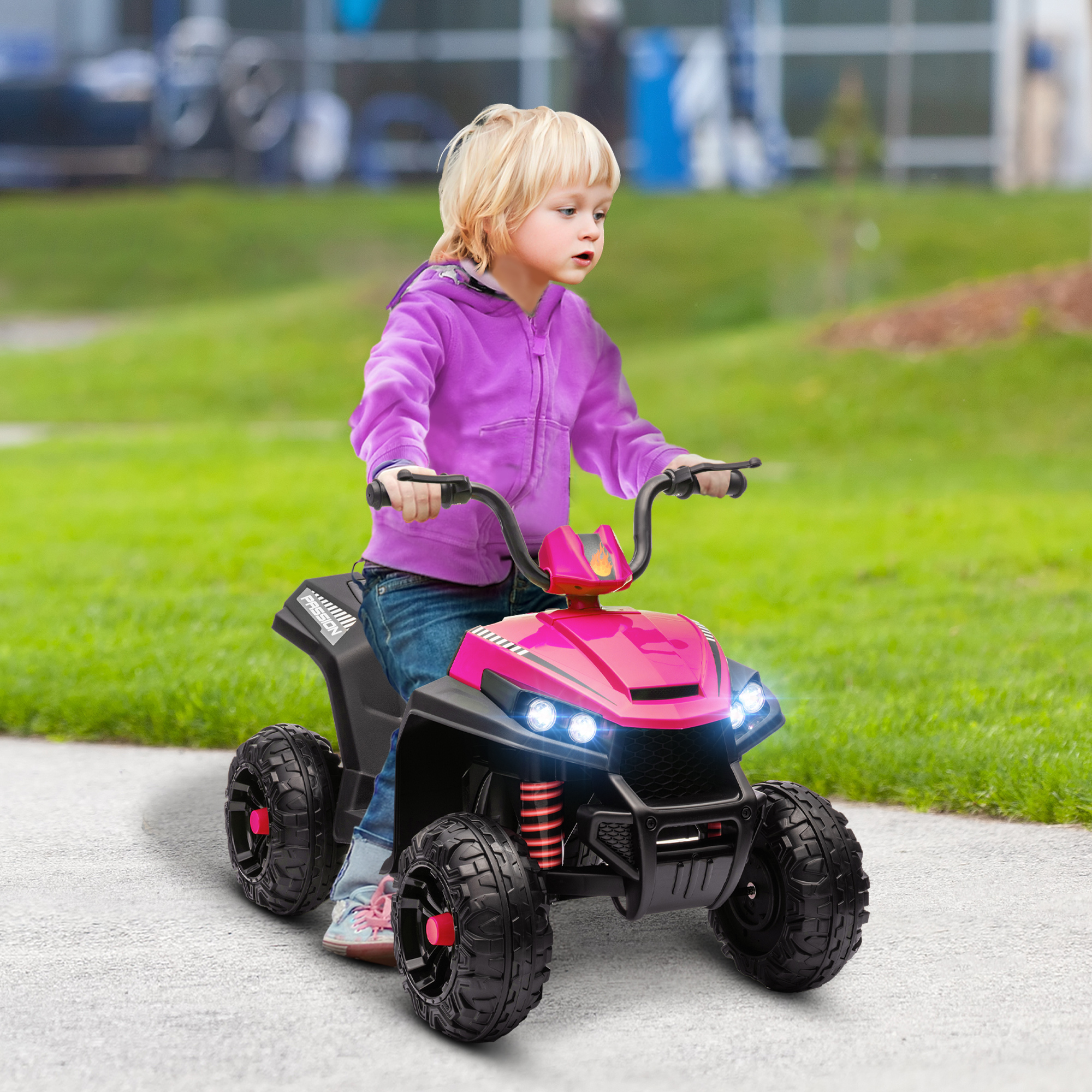Qaba 12V Kids ATV with Spring Suspension, Forward & Reverse, Pink