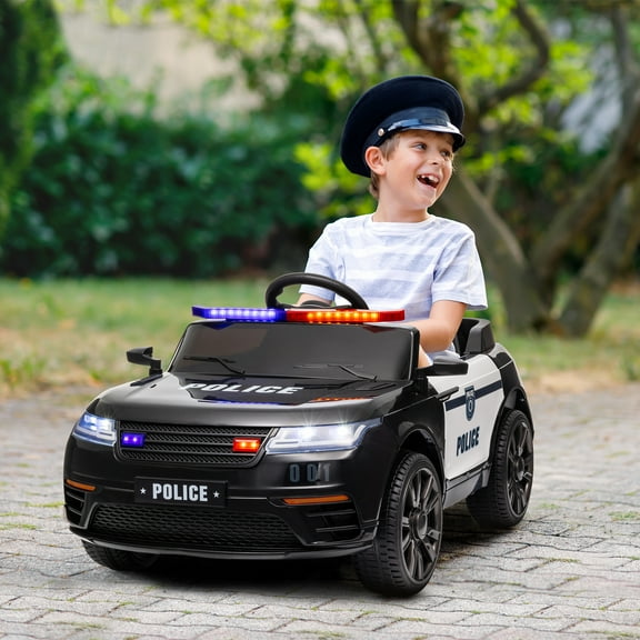 Qaba 12V Kids Car, Kids Electric Car w/ Remote Control, Siren, Light, Music, Spring Suspension, Horn & Transport Wheel, Black