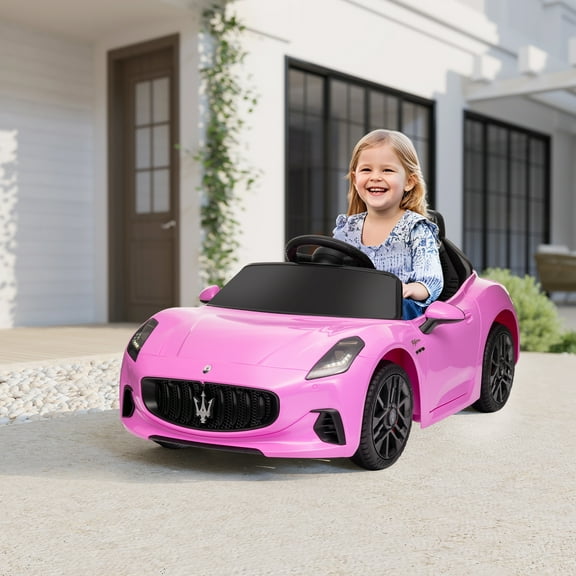 Qaba 12V Kids Electric Car, Maserati Gran Turismo Licensed Electric Car for Kids w/ Remote Control, Soft Start, LED Lights, Music, Horn, Pink