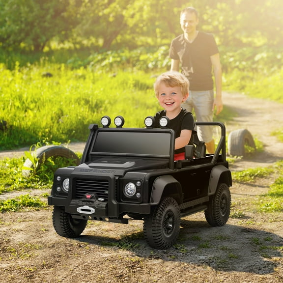 Qaba 12V Kids Electric Ride on Truck, Land Rover Licensed Battery Powered Toy Car w/ Remote Control, Dual Motors, Spring Suspension, Black
