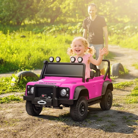 Qaba 12V Kids Electric Ride on Truck, Land Rover Licensed Battery Powered Toy Car w/ Remote Control, Dual Motors, Spring Suspension, Pink