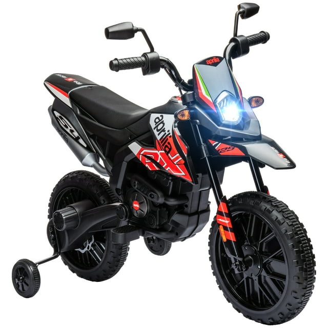 Qaba 12V Kids Motorcycle, Aprilia Licenced Electric Motorcycle for Kids with Training Wheels