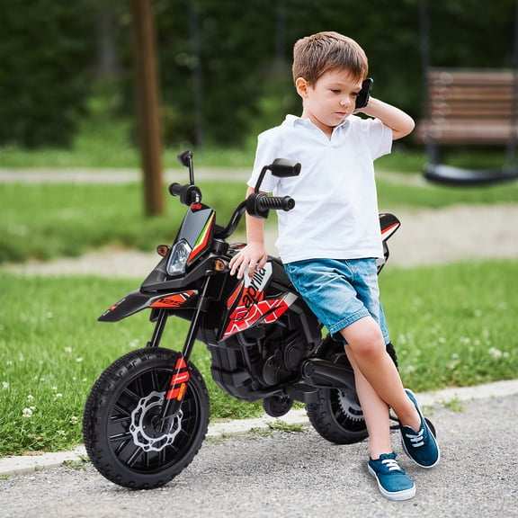 Qaba 12V Kids Motorcycle, Aprilia Licenced Electric Motorcycle for Kids with Training Wheels, Spring Suspension, LED Light, USB, Music, Red