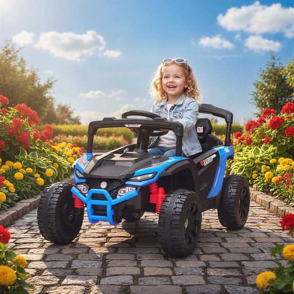 Qaba 12V Kids Ride On Car Truck with Dual Motors, Rear Suspension, Battery Powered Electric UTV Vehicle with Remote Control for 3-5 Years, Blue