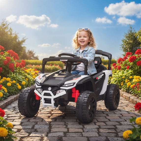 Qaba 12V Kids Ride On Car Truck with Dual Motors, Rear Suspension, Battery Powered Electric UTV Vehicle, White