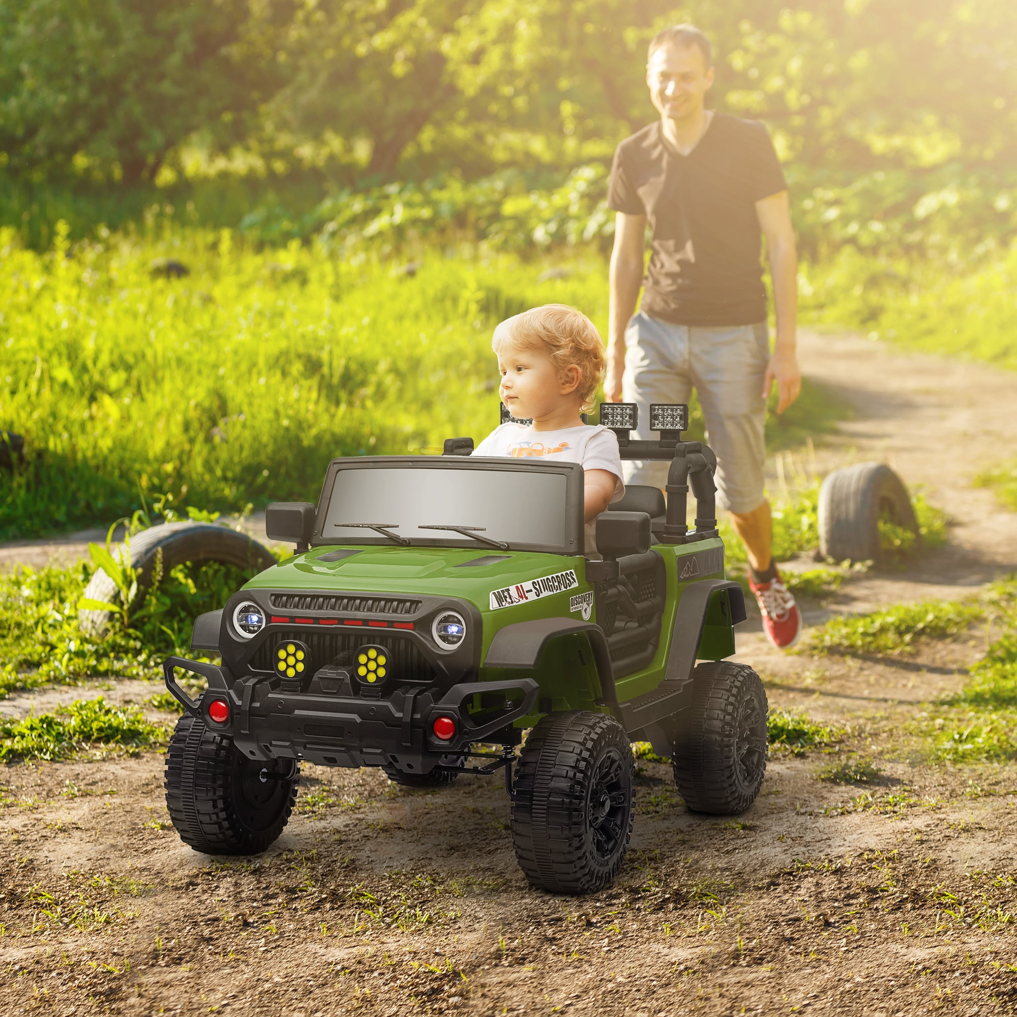Green 12V Battery Powered SUV Ride-On Truck with Bluetooth and LED Lights