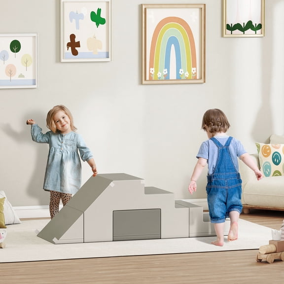 Qaba 2-Piece Kids Crawl and Climb Activity Play Set, Light Gray