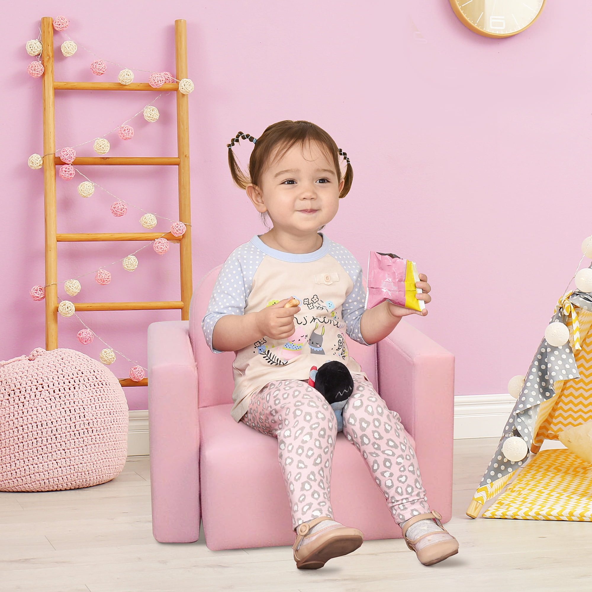 Qaba 2-in-1 Multifunctional Kids Sofa, Convertible Table and Chair Set for Boys Girls, Pink
