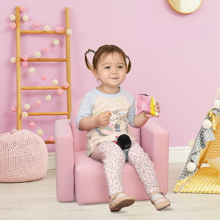 Qaba 2-in-1 Multifunctional Kids Sofa, Convertible Table and Chair Set for Boys Girls, Pink