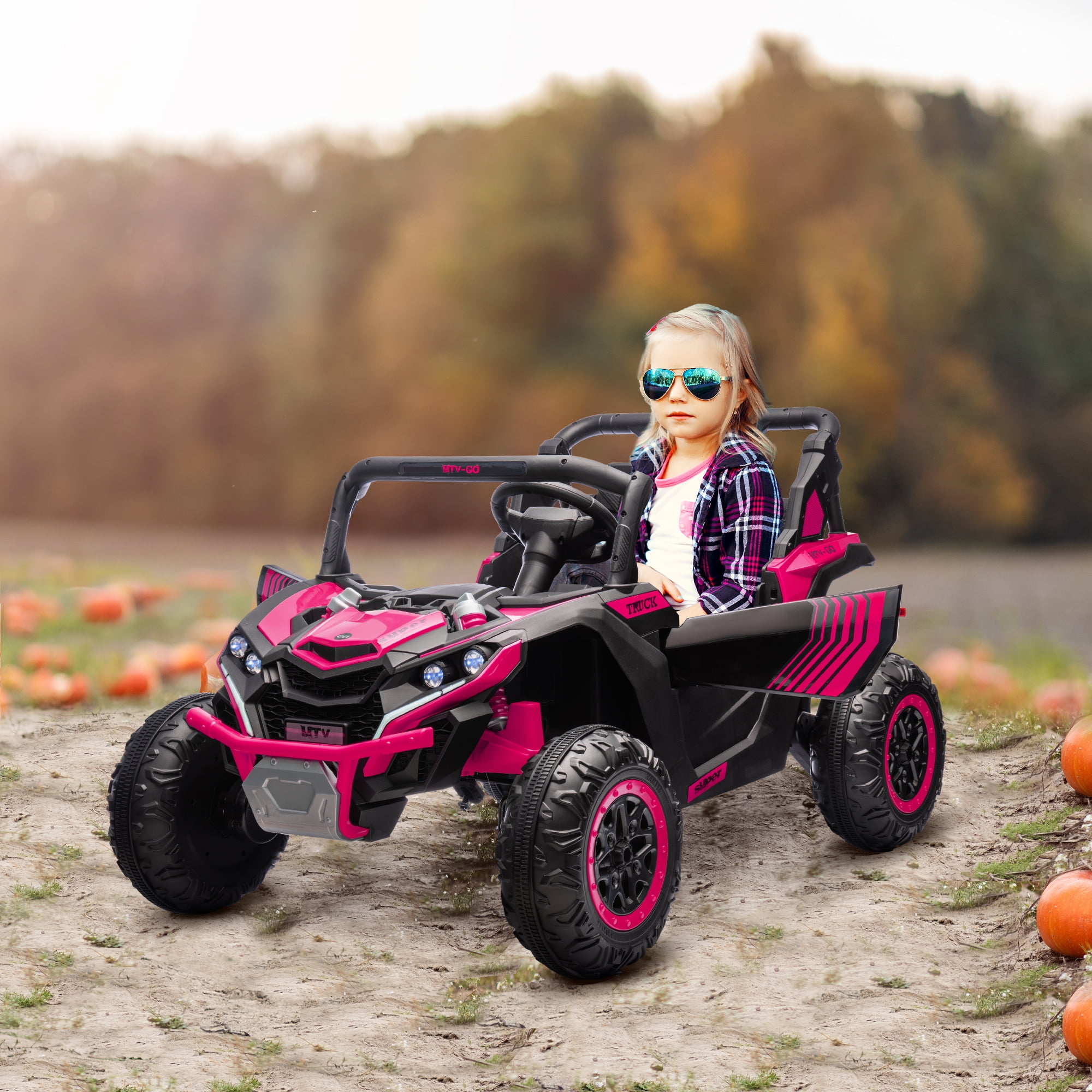 Qaba 24V 7AH Ride on Car, 2 Seater 4 MPH Ride on UTV Battery Powered ...