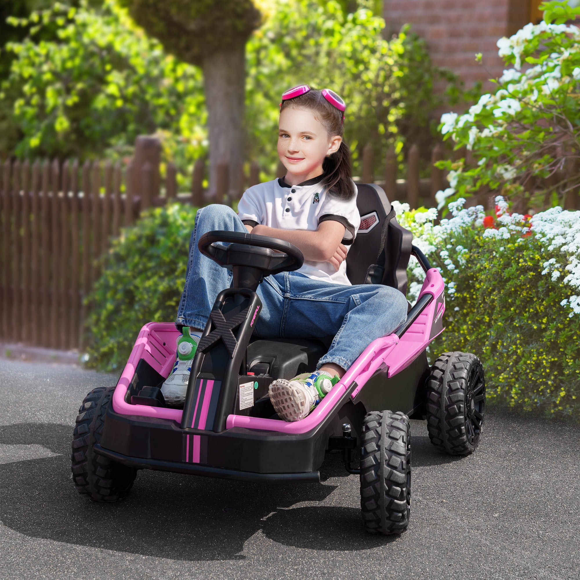 Qaba Pink 24V Electric Go Kart with Remote Control and Spring Suspension