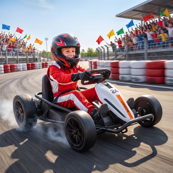 Qaba 24V Electric Go Kart for Kids, Kids Drift Kart with Dual Motors, 2 Speeds, Soft Start, PU Wheels, 7.5MPH High Speed, Headlight for Ages 6+, White