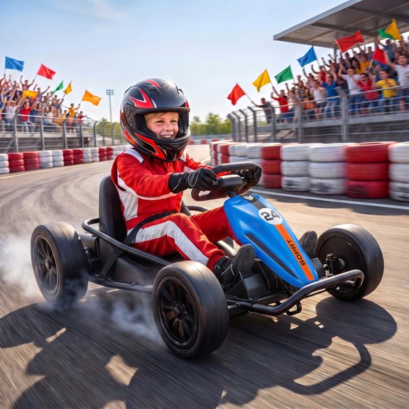 Qaba 24V Electric Go Kart for Kids, Kids Drift Kart with Dual Motors, 2 Speeds, Soft Start, PU Wheels, 7.5MPH High Speed, Headlight for Ages 6+, Blue