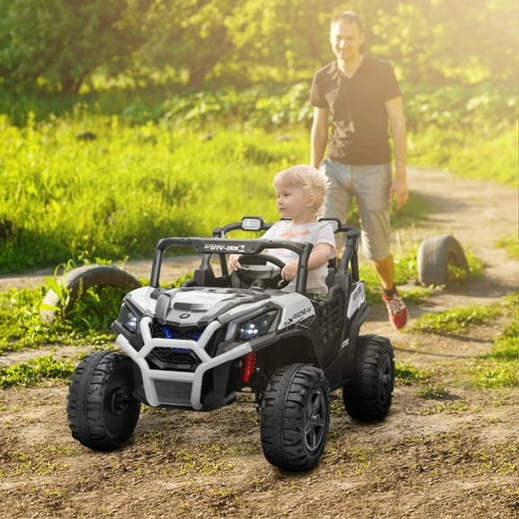 Qaba 24V Kids Electric Car, 2 Seater Ride on Car, Battery Powered Ride on Truck with Remote Control, Suspension System, 3 Speeds, Slow Start, White