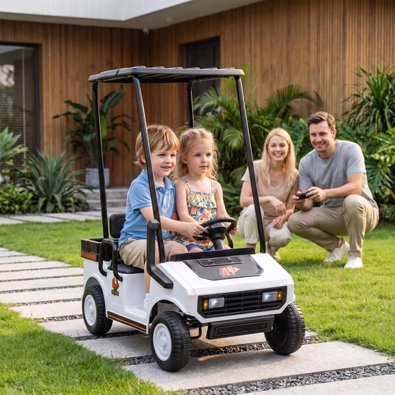 Qaba 24V Kids Golf Cart, 2WD 2-Seater Electric Ride On Car with Remote, Soft Start, Rear Suspension, Sunshade, Storage, Gift for 3-6 Years, White
