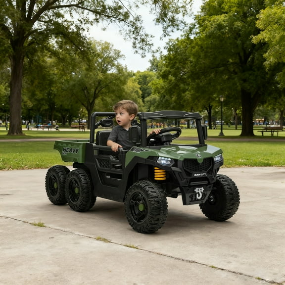 Qaba 24V Kids Ride On Truck with 6 Wheels, 4WD Electric Ride On Car with Dump Bed, Remote Control, Wheel Suspension for 3-8 Years, Green