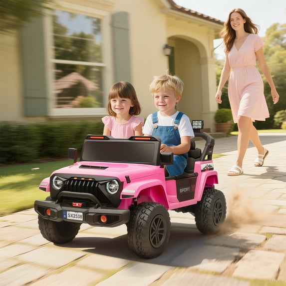Qaba 24V Ride on Truck Car, 2-Seater Kids Electric Car with 4 Motors, 5 MPH Max Speed, Remote Control, Spring Suspension for Ages 3-8 Years, Pink