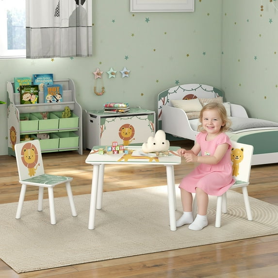 Qaba 3-Piece Kids Table and Chairs Set Furniture for Boys and Girls Aged 3-8, Bedroom, Nursery, Playroom, Green