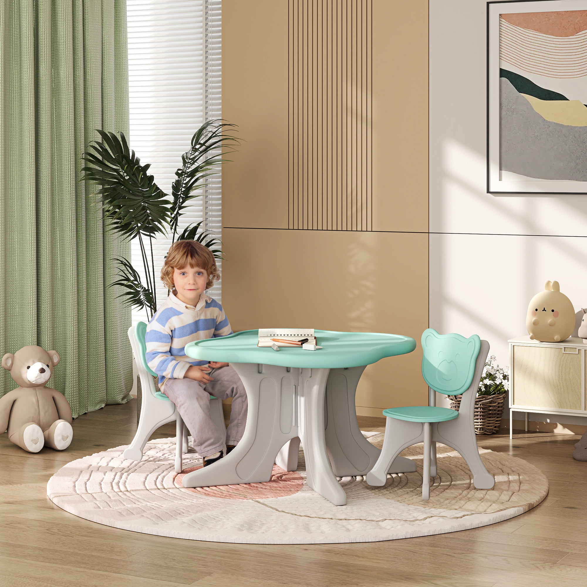 Qaba Kids Table and Chairs Set, 3 Piece Toddler Table and Chair Set for ...