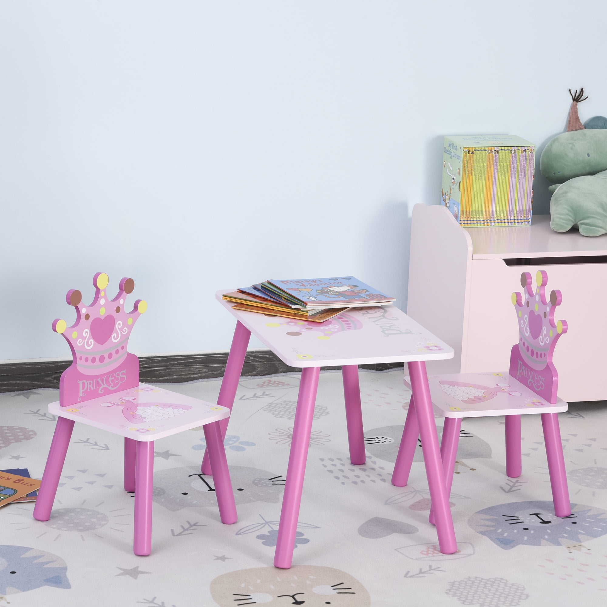 Pink Princess Wooden Table and Chair Set for Kids