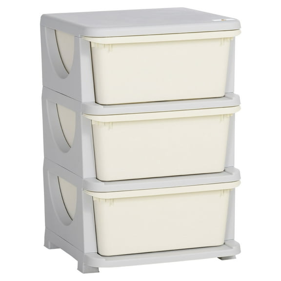 Qaba 3 Tier Kids Storage Unit,3 Drawer Chest Toy Organizer Plastic Bins for Kids Bedroom Nursery Kindergarten Living Room for Boys Girls Toddlers,Cream White,Cream White Plastic Furniture Youth Kids