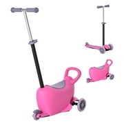 Qaba 3-in-1 Ride On Push Car, Kids Scooter, Sliding Walker, Push Rider, with Adjustable Handlebar, 3 Balanced Wheels, Removable Storage Seat, for Boys and Girls Aged 2-6 Years Olds, Pink