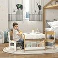 thumbnail image 1 of Qaba 3PCs Kids Table and Chair Set with Blackboard & Storage, Natural, 1 of 9