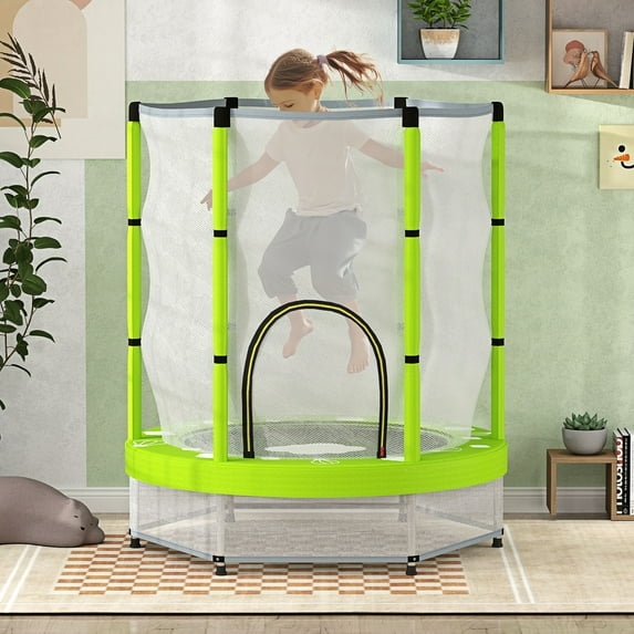 Qaba 4.6FT Trampoline for Kids w/ Safety Enclosure Net, for Indoor Outdoor, Gifts for Boy and Girl Age 3-6 Years, Cloud Pattern, Green