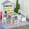 thumbnail image 1 of Qaba 4-Piece Kids Table Set with 2 Wooden Chairs, 1 Storage Bench, and Interesting Modern Design, Gray / White, 1 of 9
