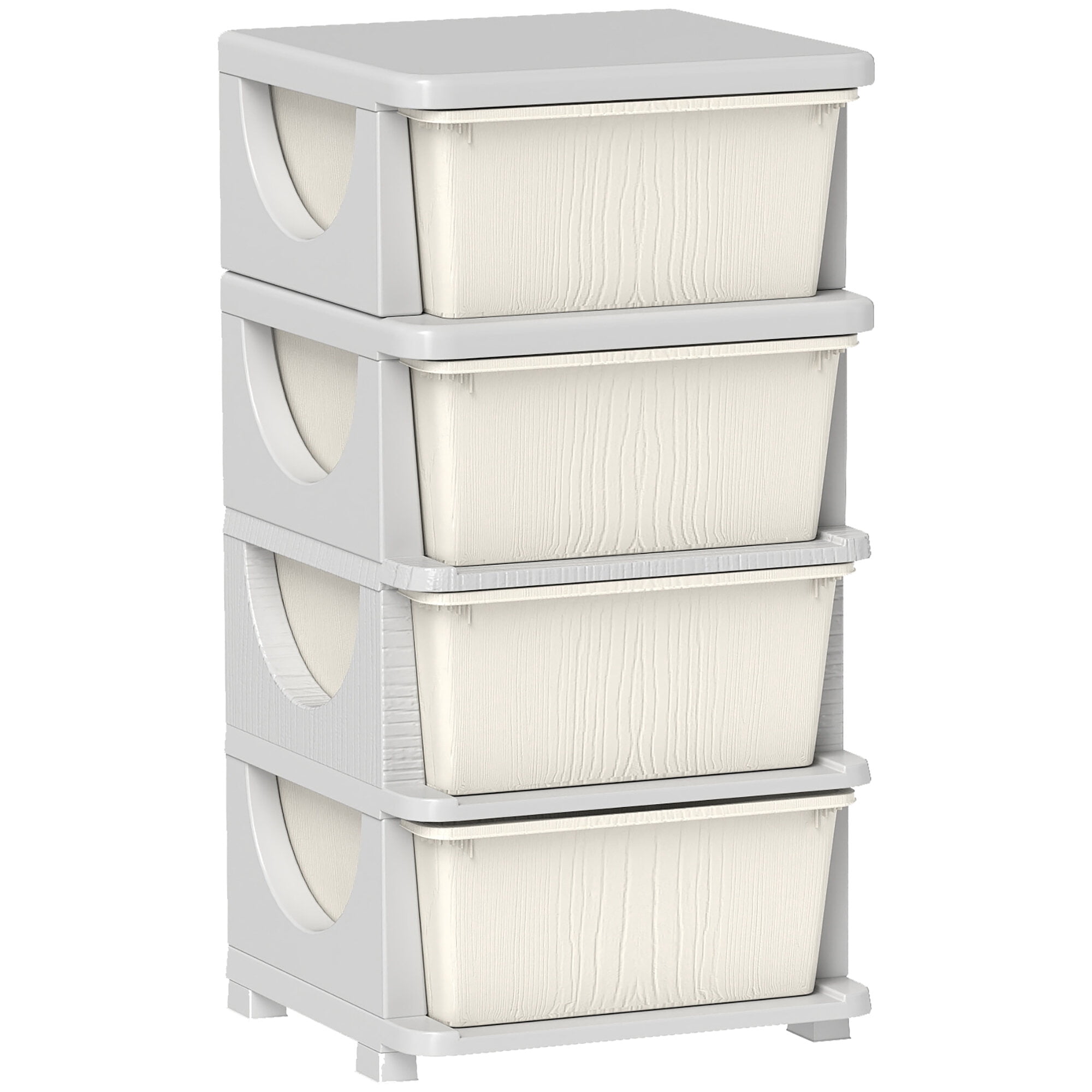 Qaba 4 Tier Kids Storage Unit,4 Drawer Chest Toy Organizer Plastic Bins for Kids Bedroom Nursery Kindergarten Living Room for Boys Girls Toddlers,Cream White,Cream White Plastic Furniture Youth Kids