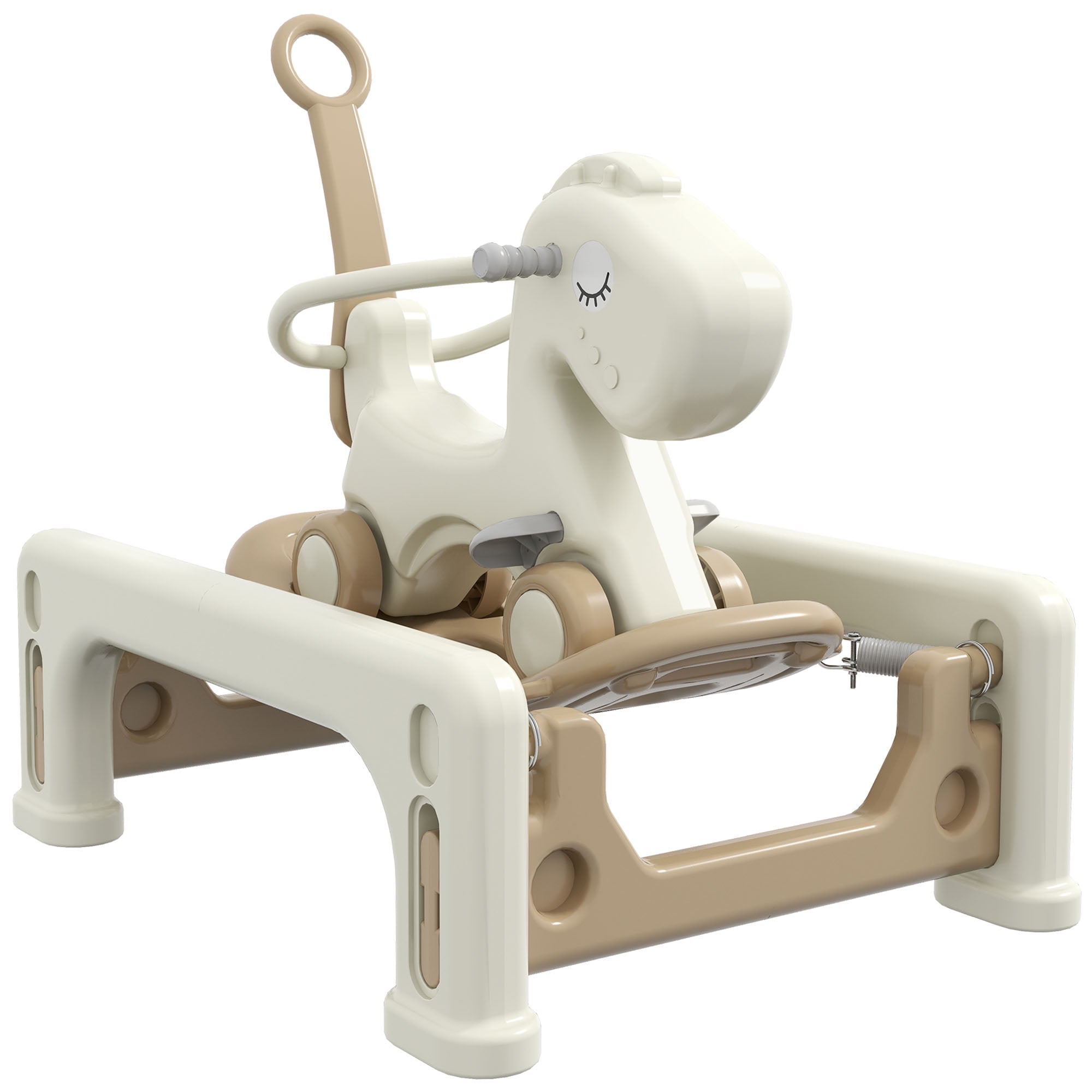 Qaba 5 in 1 Rocking Horse, Cream White Toddlers Spring Ride on Horse ...
